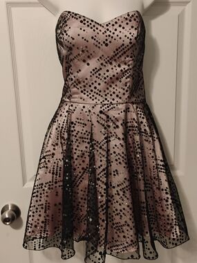 Masquerade Pink Satin Dress with Black Polka Dot Mesh